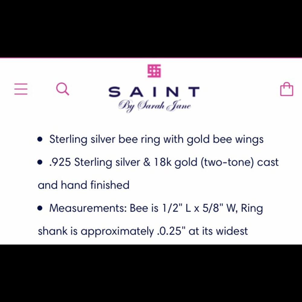 NWOT SAINT Sarah Jane Bee Ring 18k gold&sterling - Picture 10 of 10